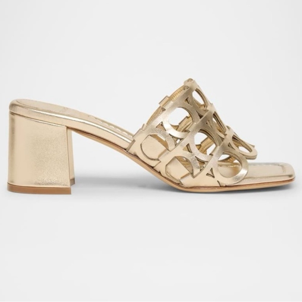 ⚡️NWOTIB Salvatore Ferragamo Gancini Gold Mule Heeled Sandals - Picture 4 of 16